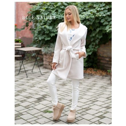 Blue Nature Niara kapucnis megkötős szövetkabát egyméretes világos bézs