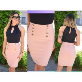 Alakformálós bandázs szoknya díszgombokkal púder