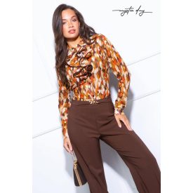 Mystic Day Yvett blúz levélmintás zsabós