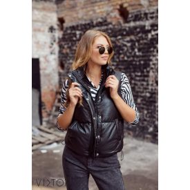 Viktori műbőr vastag mellény fekete